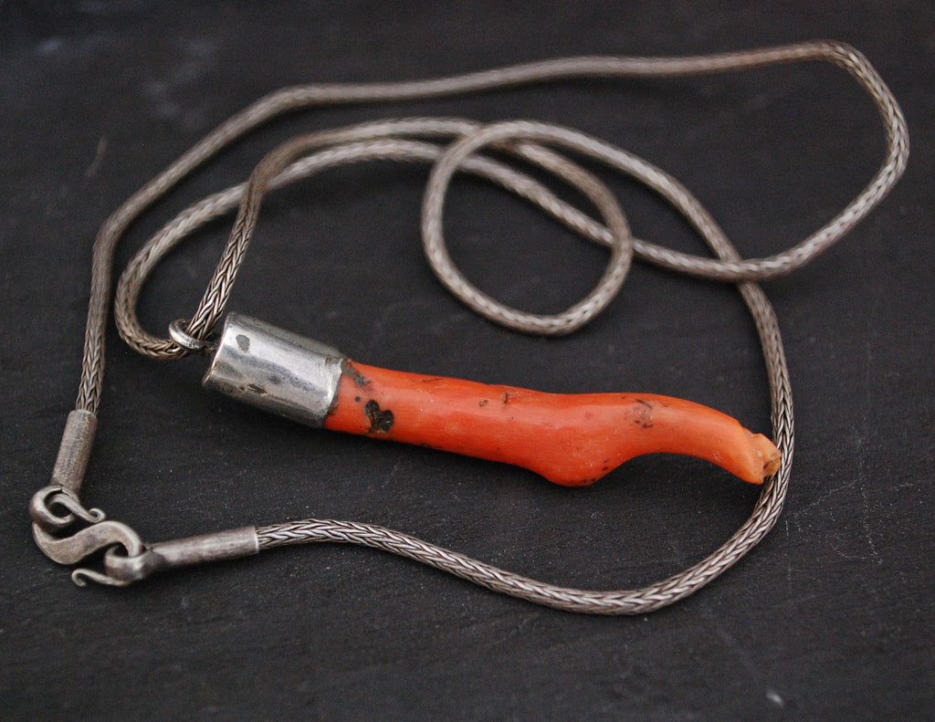 Antique Coral Pendant from Morocco - Berber Coral Necklace