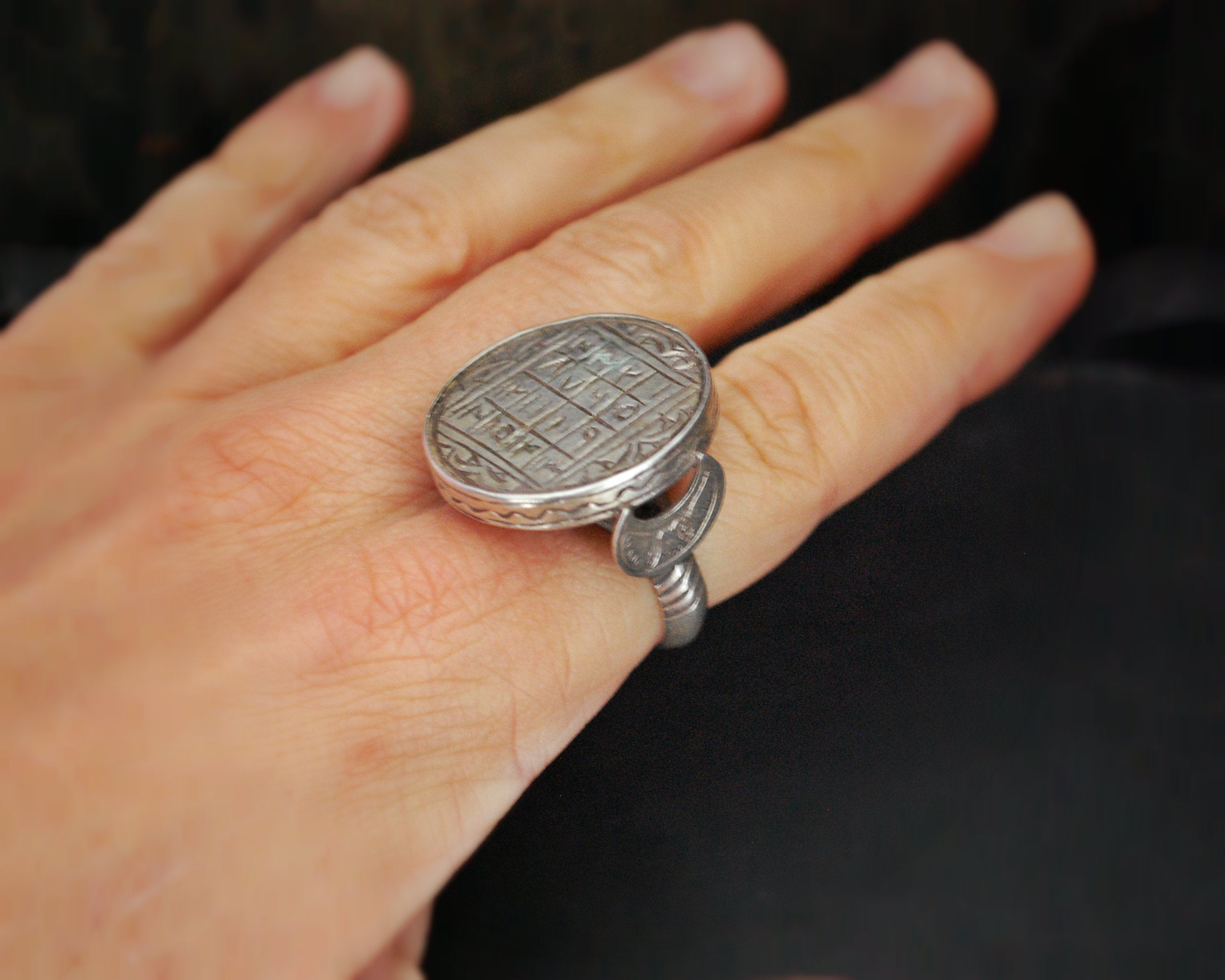 Afghani Magical Number Astrology Ring with Crescent Moon - Size 7