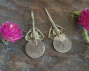 Old Berber Coin Earrings with Red Glass