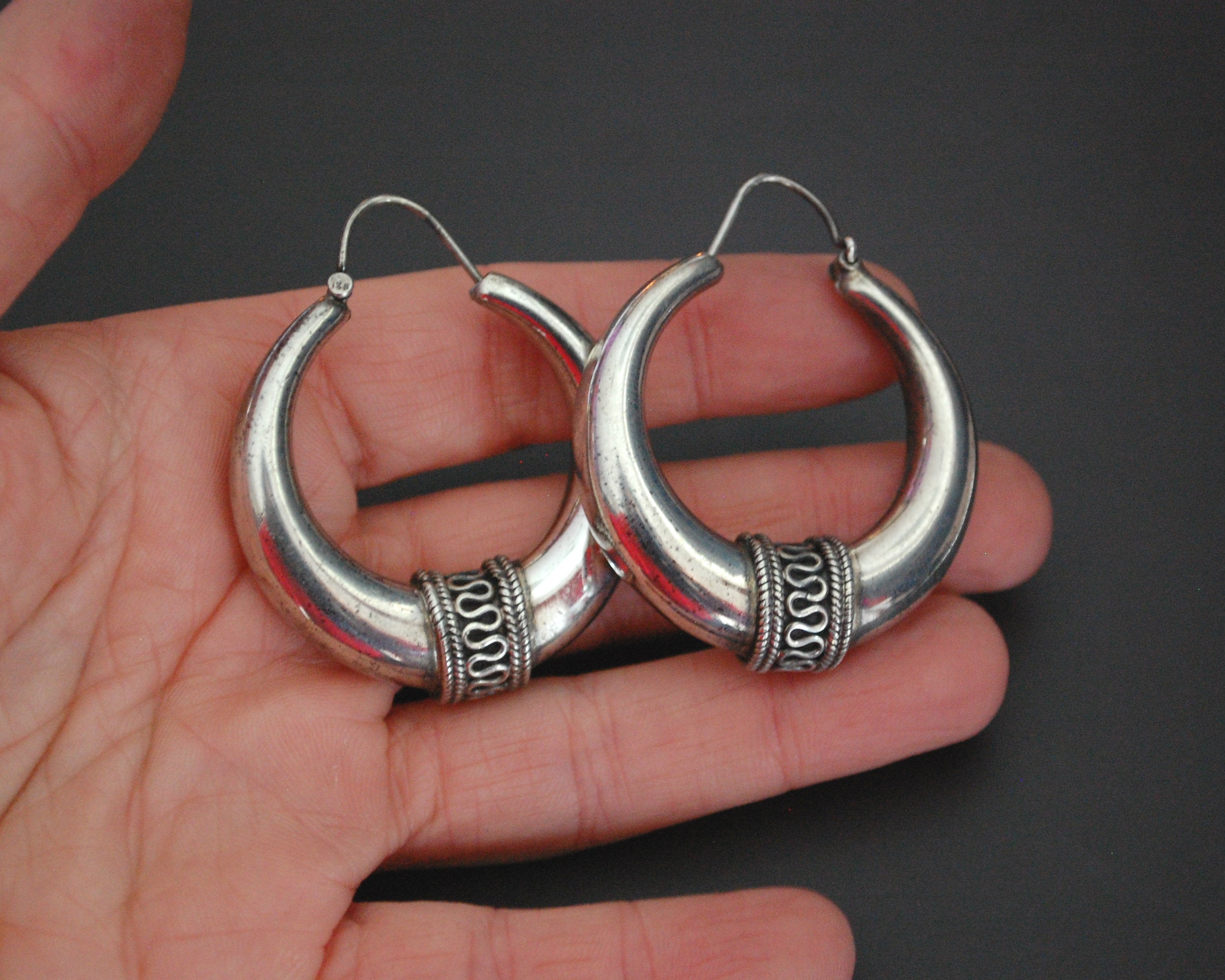 Ethnic Sterling Silver Hoop Earrings - MEDIUM / LARGE