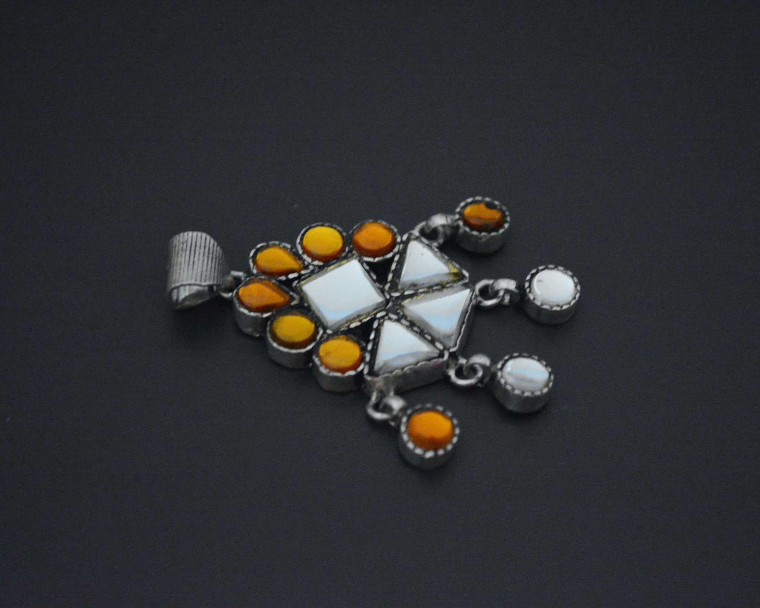 Rajasthani Silver Amulet with Glass Inserts