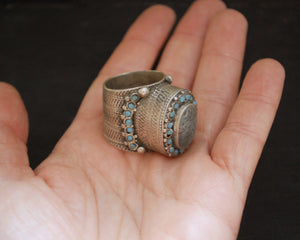 Antique Turkmen Ring with Turquoises - Size 9