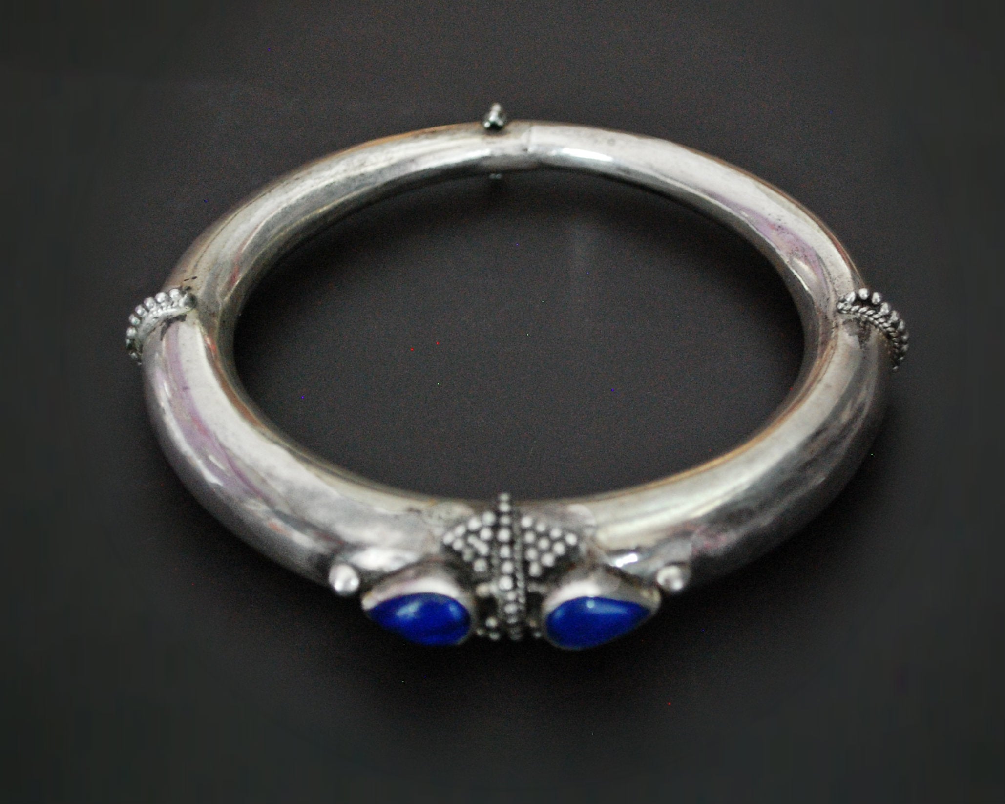 Large Indian Silver Bracelet with Lapis Lazuli