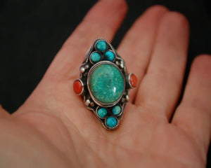 Substantial Nepali Turquoise Coral Ring - Size 8