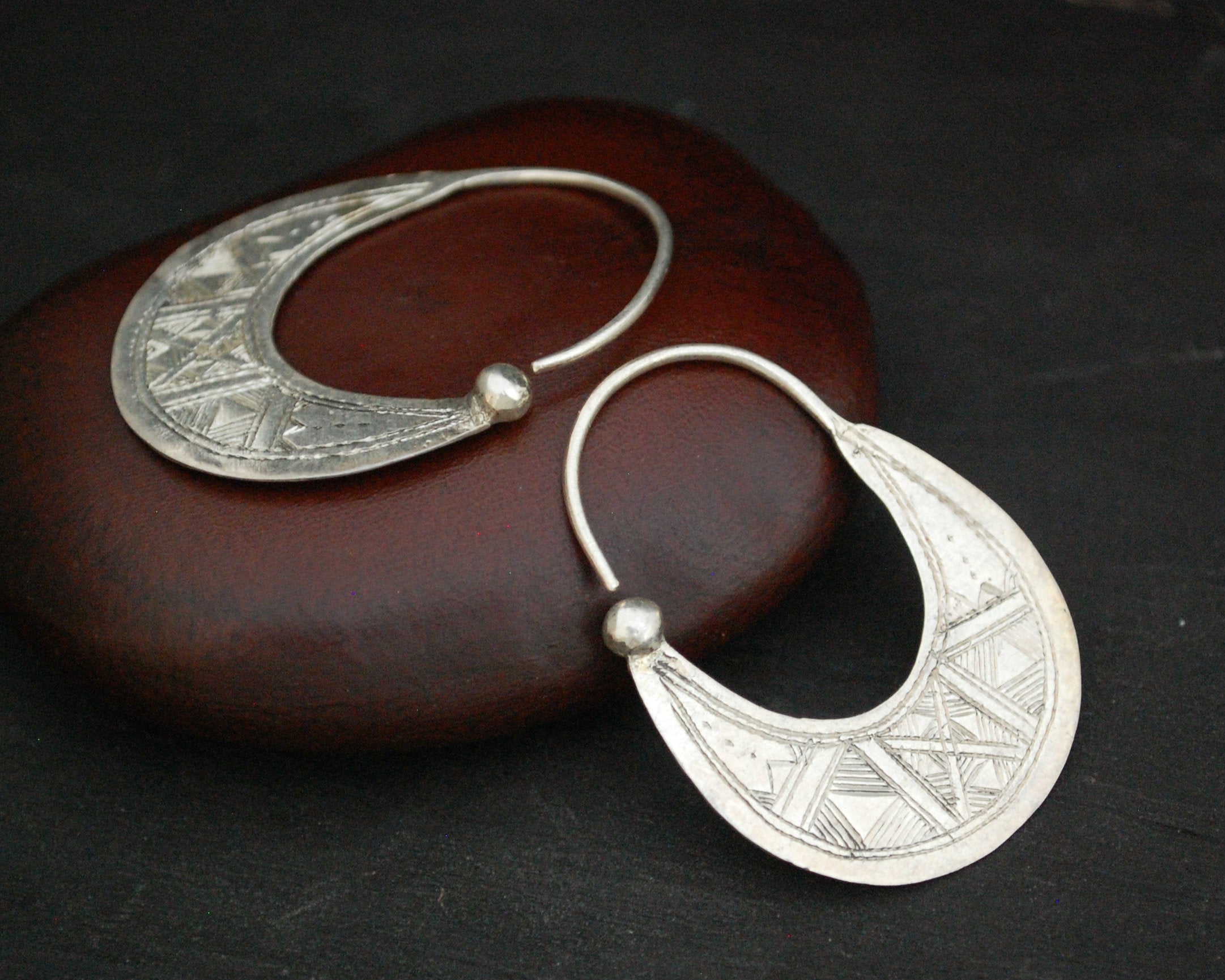 Tuareg Hoop Earrings with Carvings