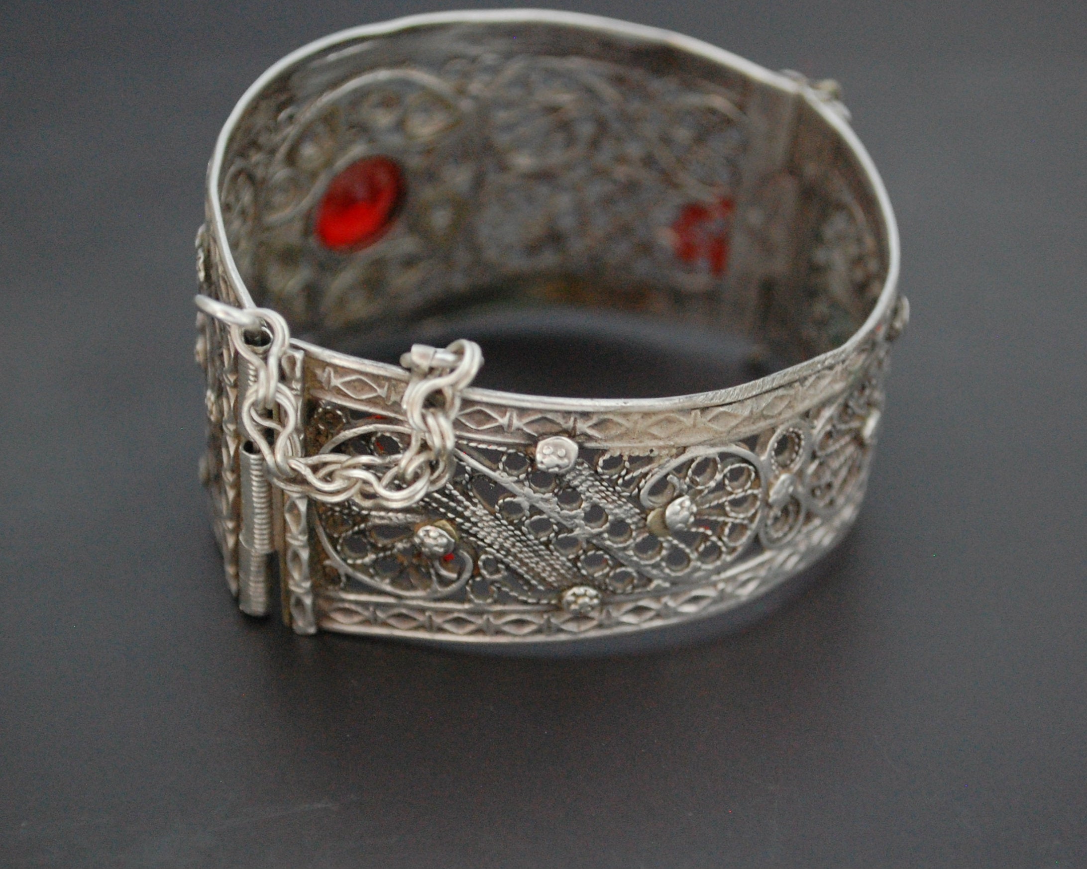 Afghani Filigree Bracelet with Red Glass