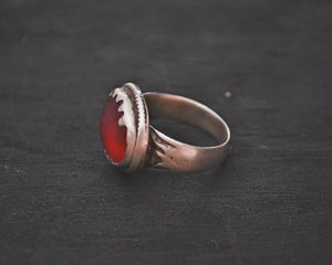 Old Afghani Ring with Red Glass - Size 8.75