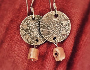 Old Berber Coin Earrings with Coral