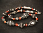 Old Coral Silver Beads Necklace