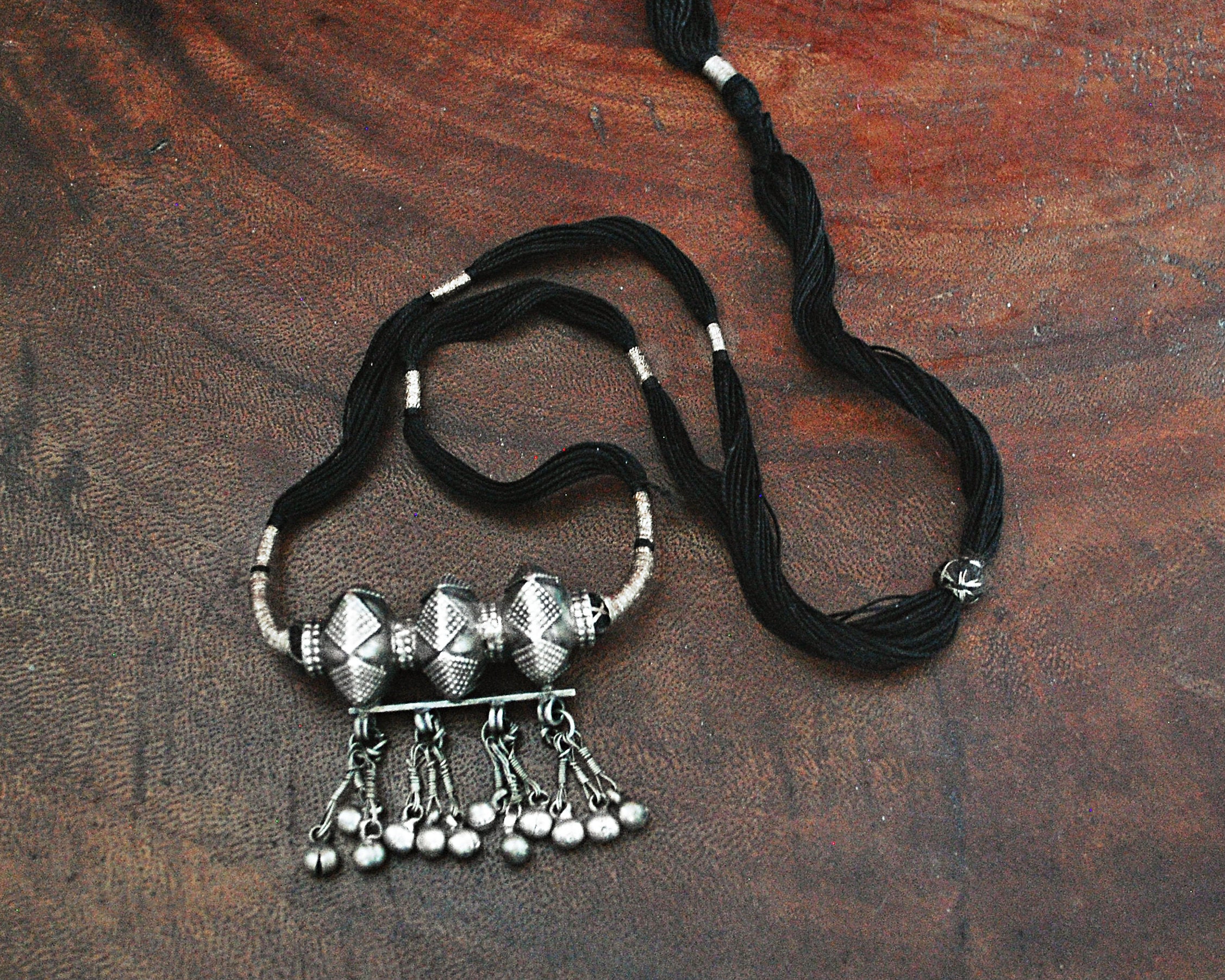 Tribal Gujarati Silver Necklace on Cotton Cord