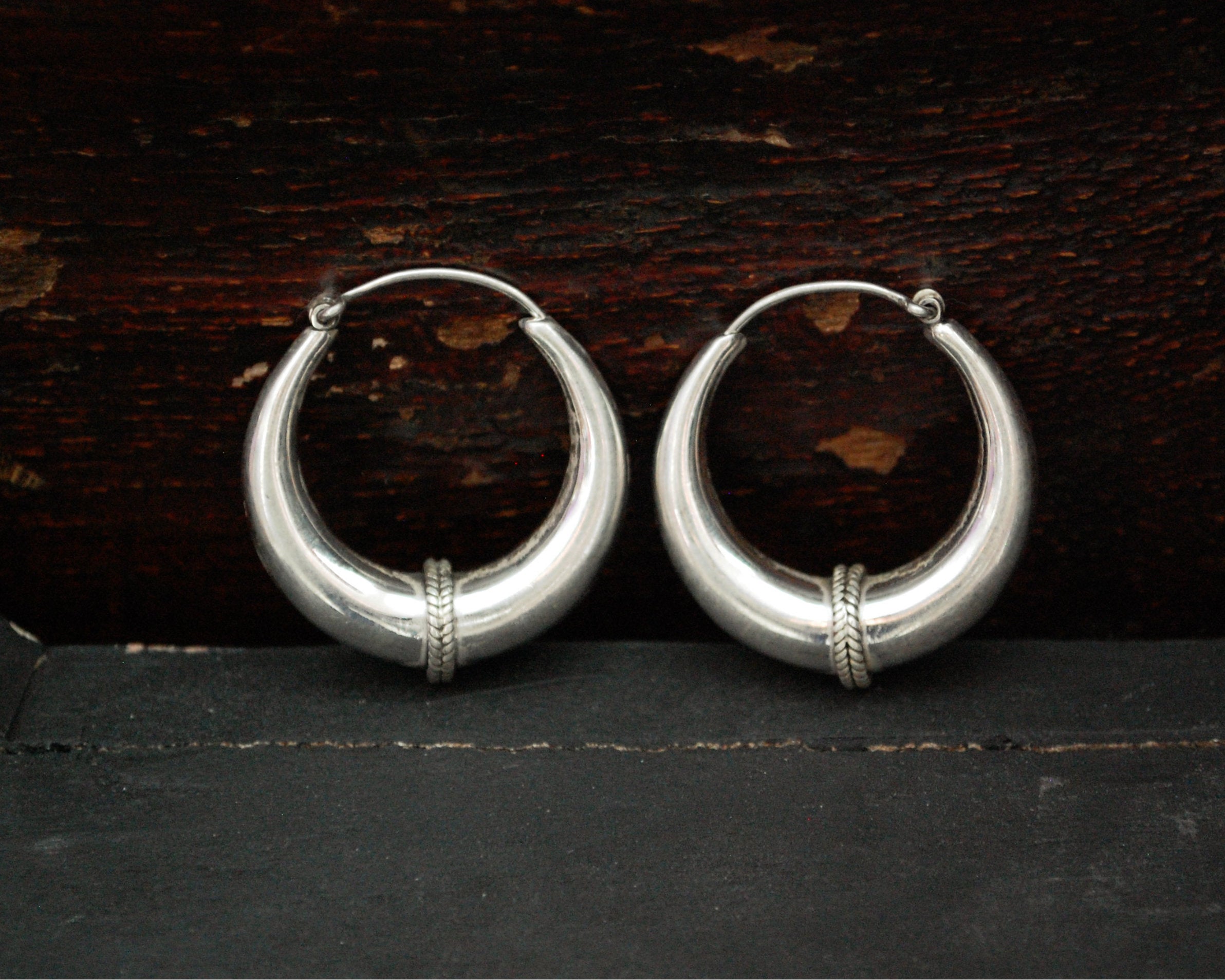 Ethnic Sterling Silver Hoop Earrings - MEDIUM