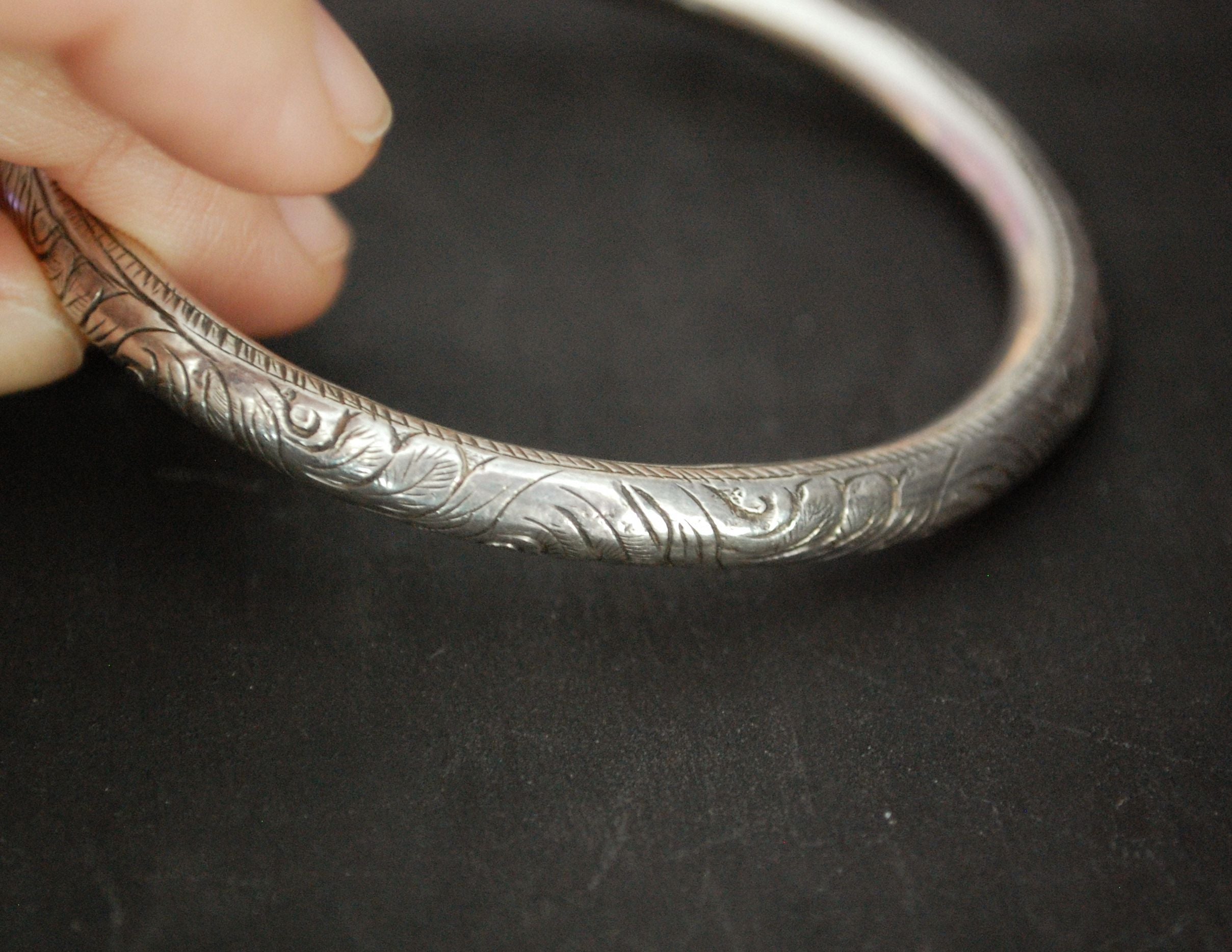 Ethnic Carved Bangle Bracelet from Nepal