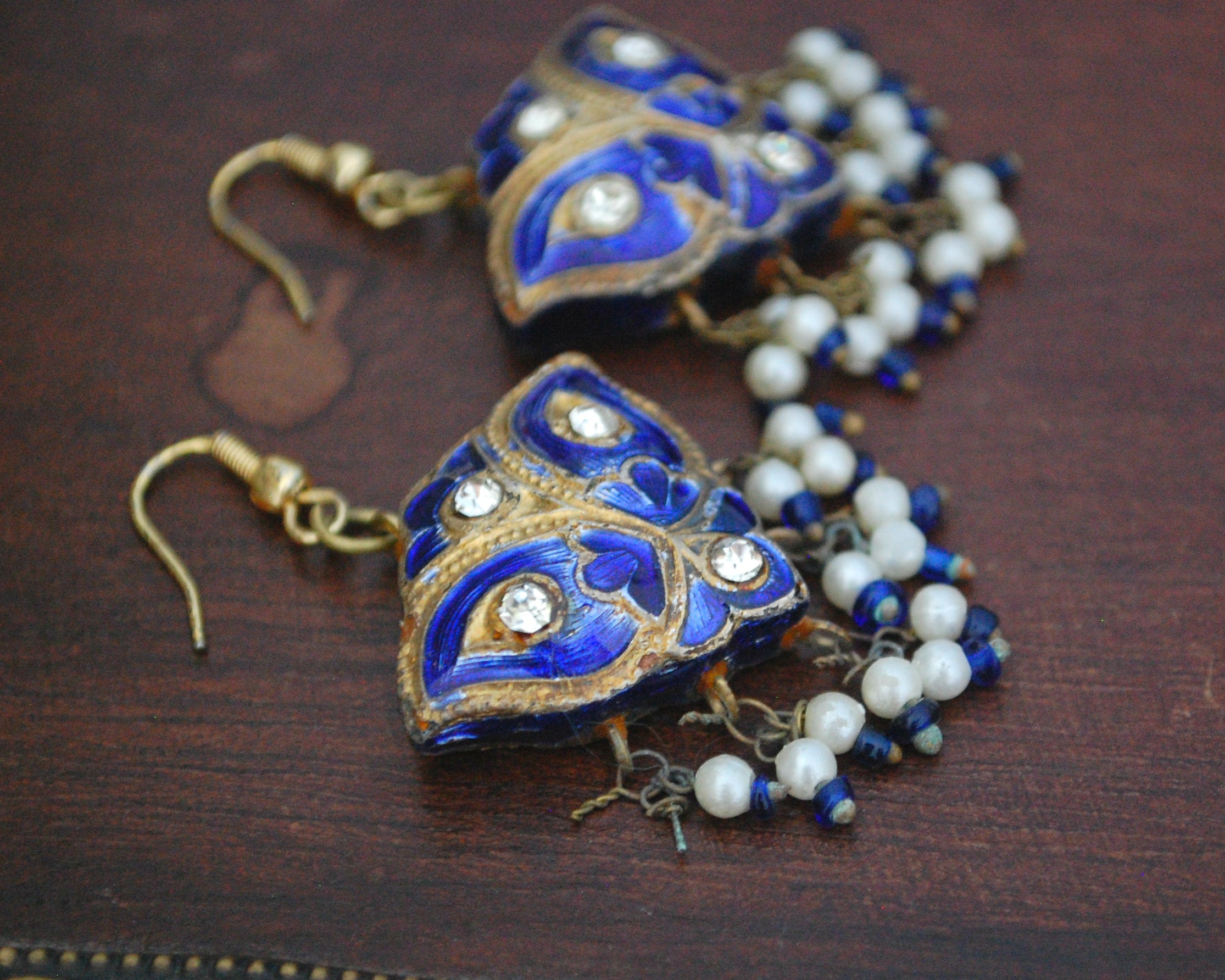 Indian Lacquer Earrings with Blue Enamel