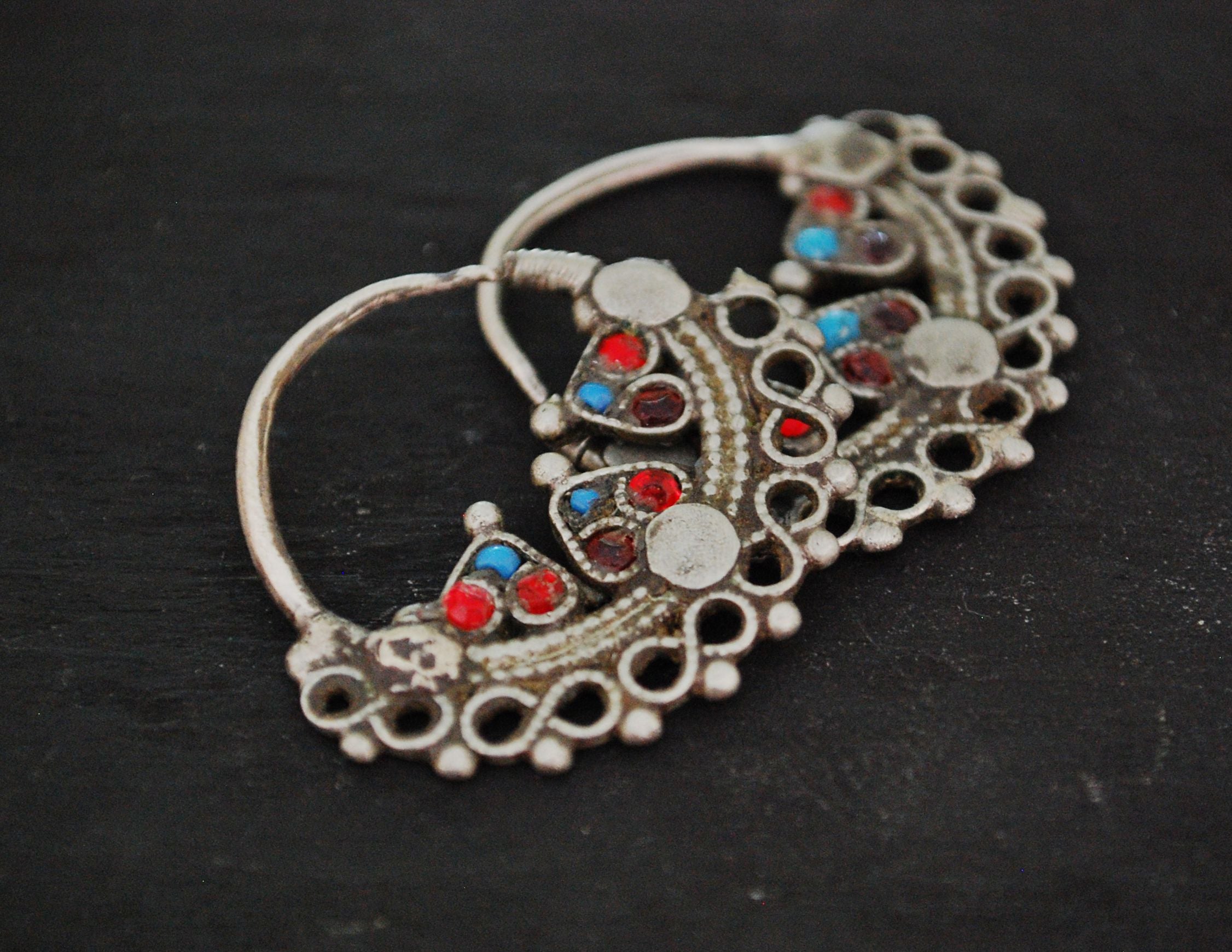 Antique Afghani Hoop Earrings with Glass