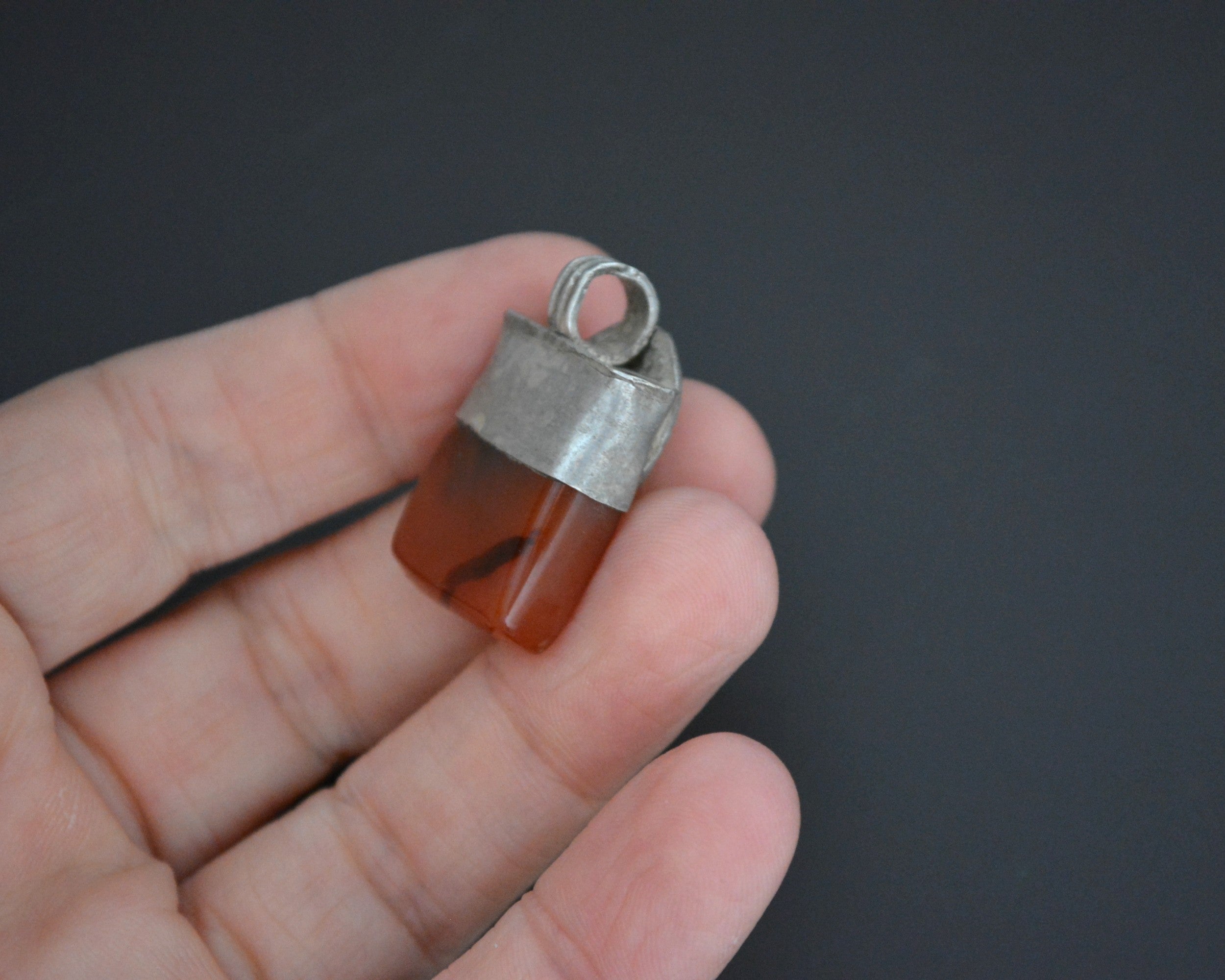 Rare Yemeni Carnelian Crescent Moon and Star Pendant