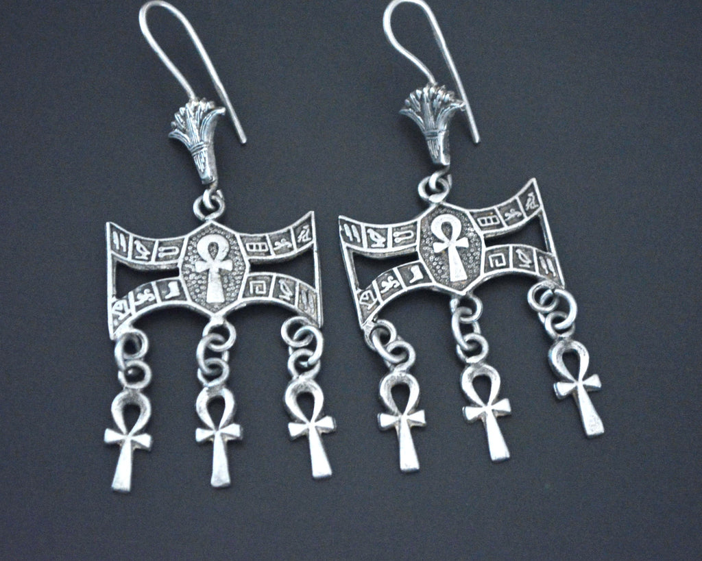 Egyptian Ankh and Lotus Earrings