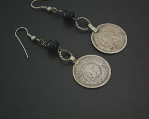 Kurdish Coin Earrings with Black Glass Bead