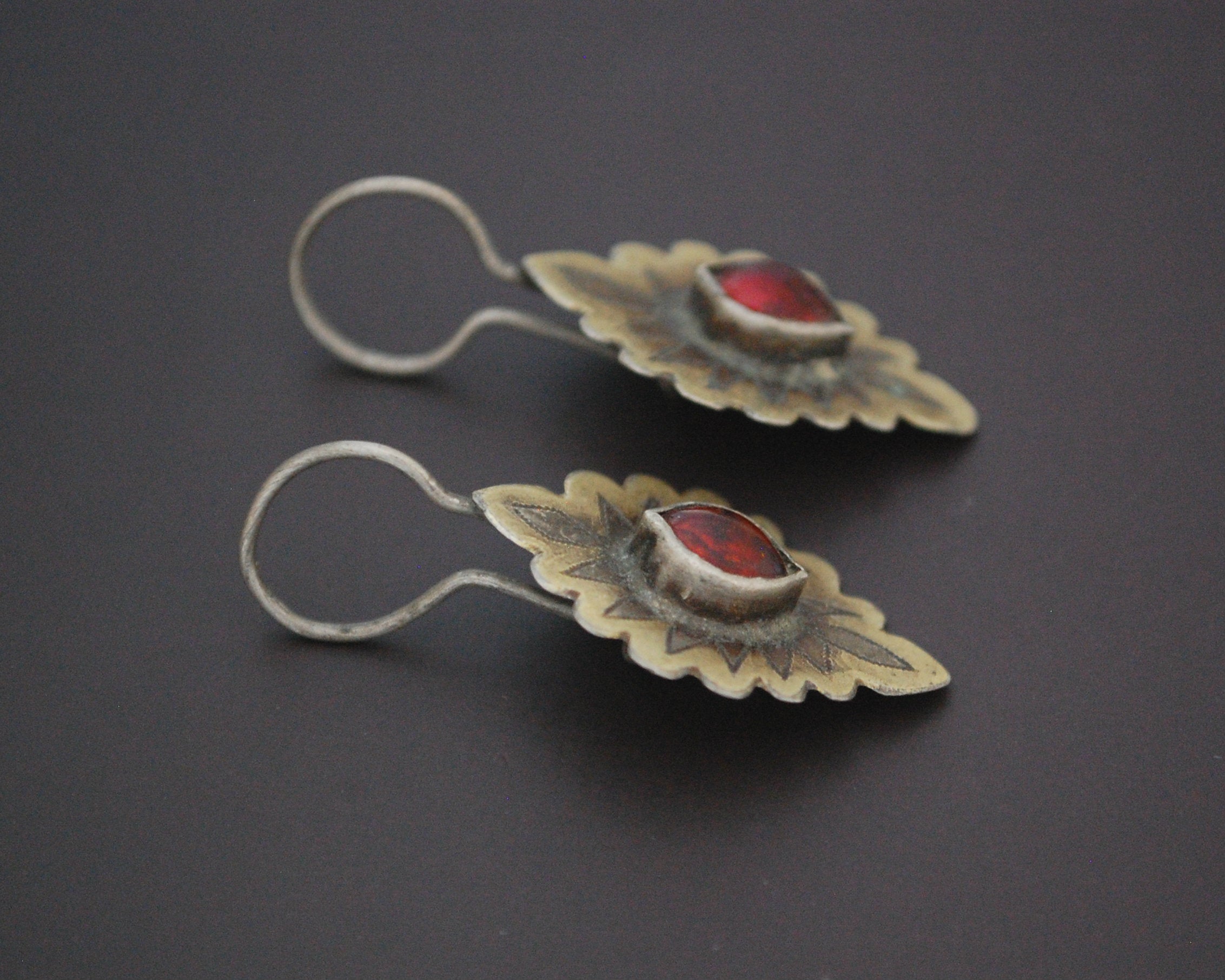 Vintage Turkmen Earrings with Glass