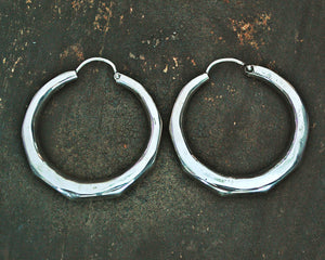 Faceted Ethnic Silver Hoop Earrings