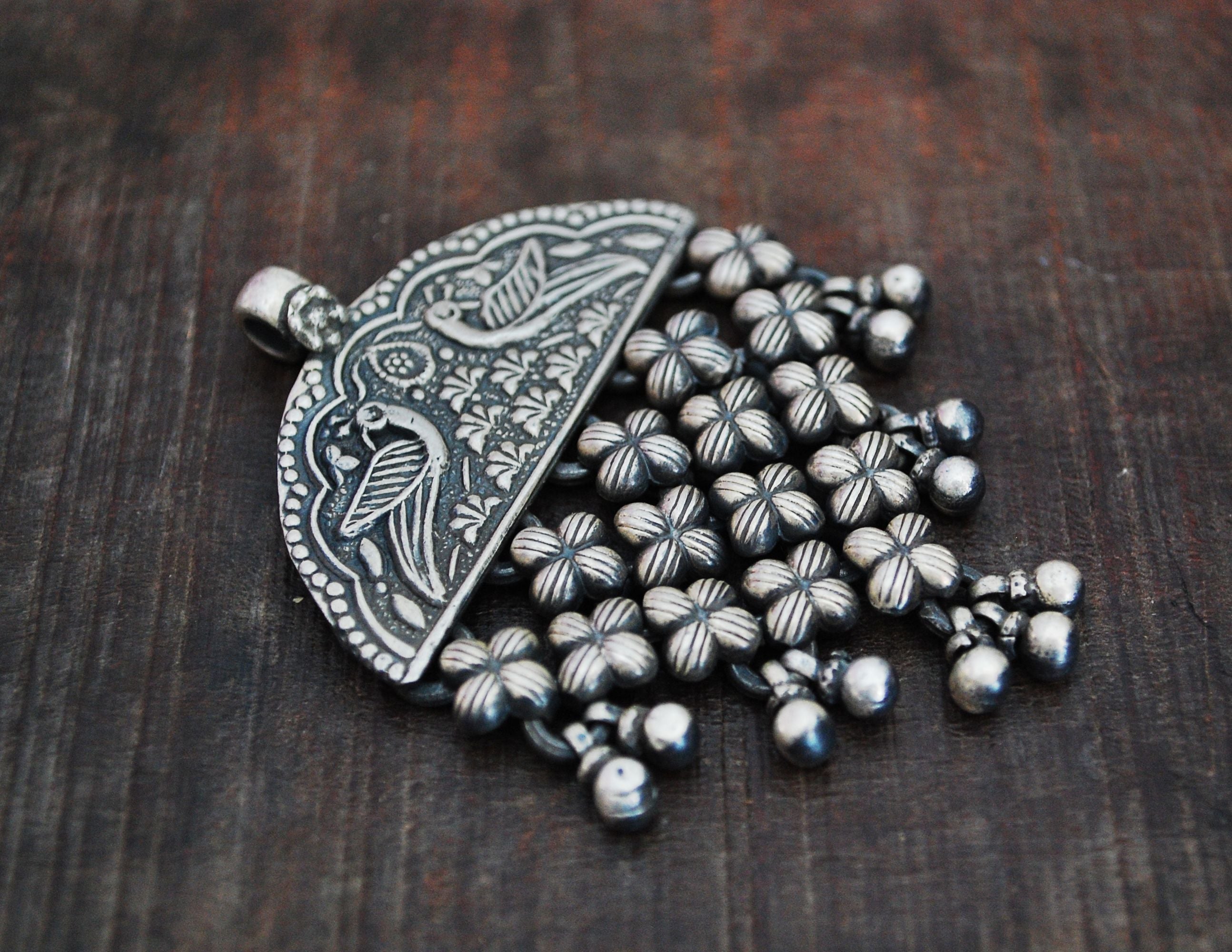 Rajasthani Silver Peacock Pendant with Bells