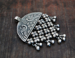 Rajasthani Silver Peacock Pendant with Bells