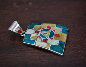 Peruvian Chakana Multistone Inlay Pendant