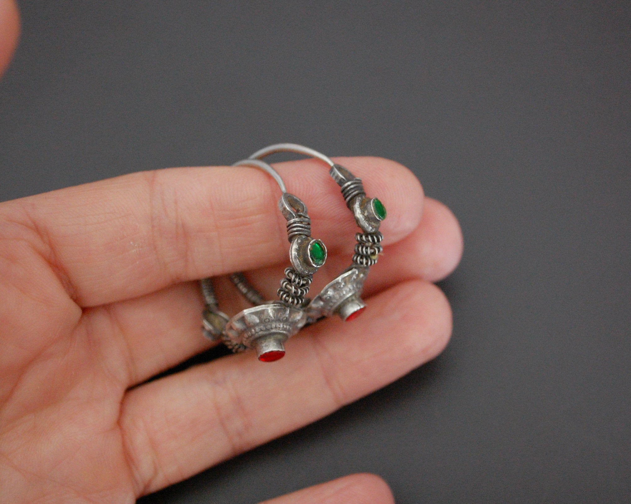 Afghani Tribal Hoop Earrings with Glass