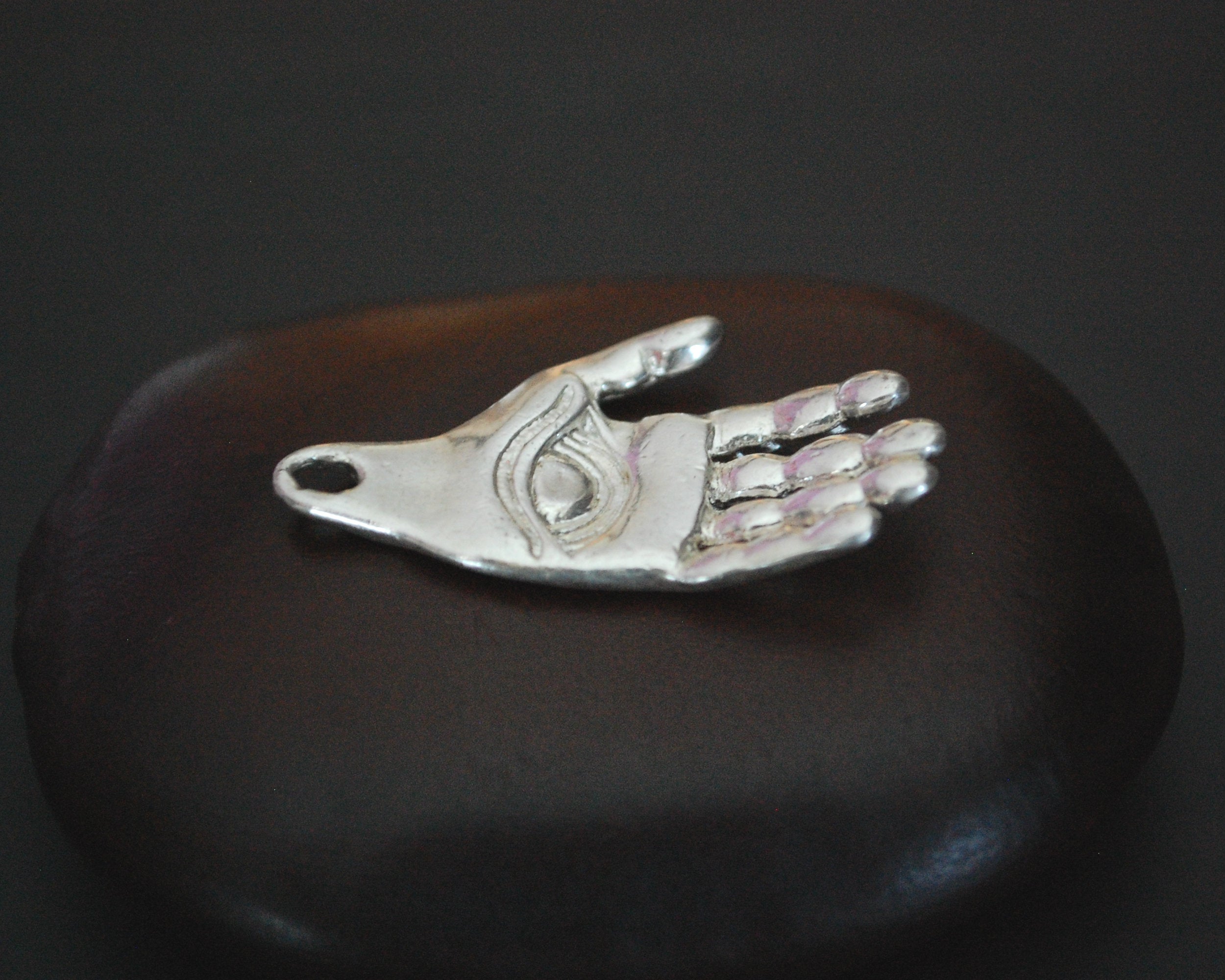 Solid Silver Hand and Eye Pendant