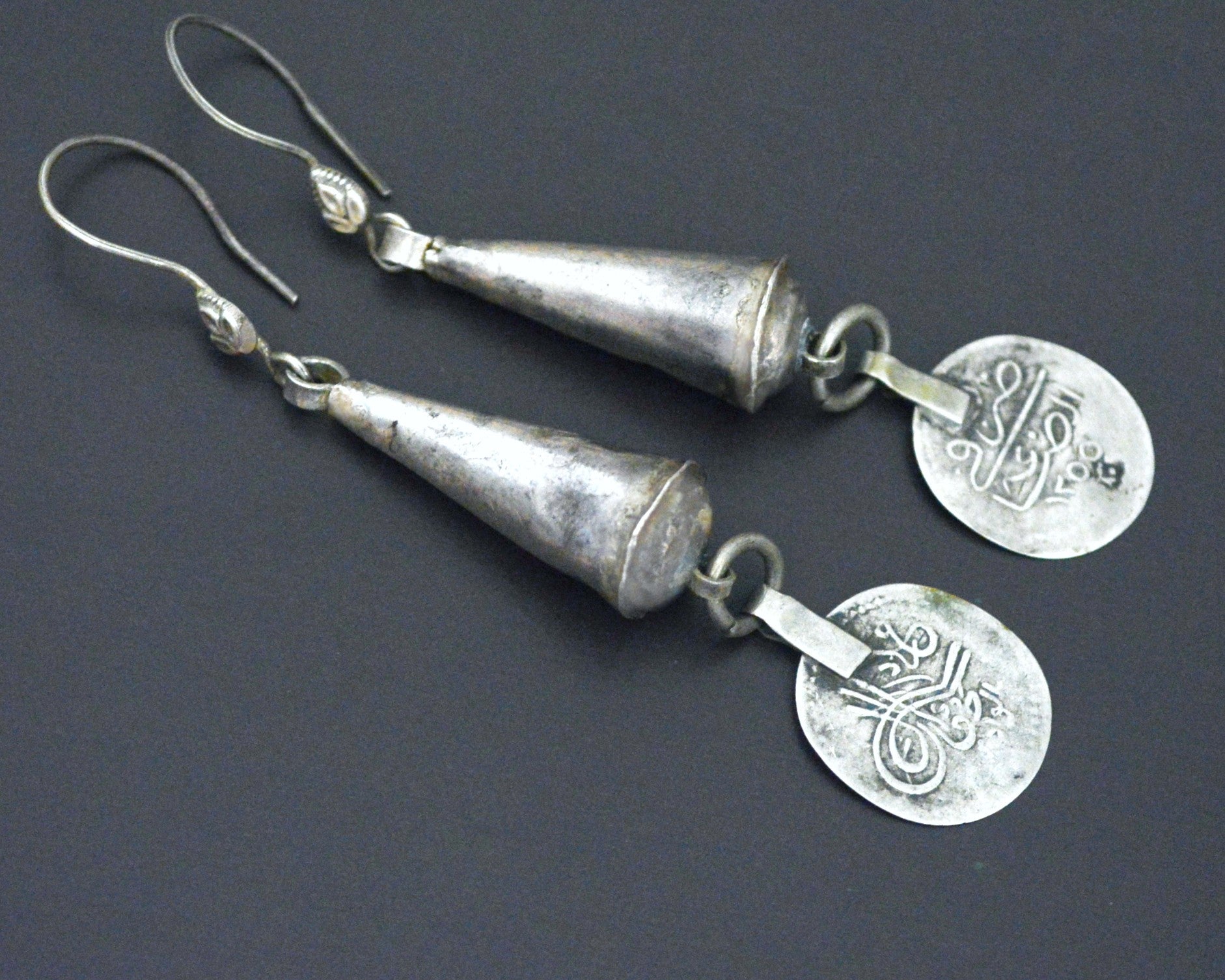 Berber Cone Dangle Earrings with Bedouin Coins