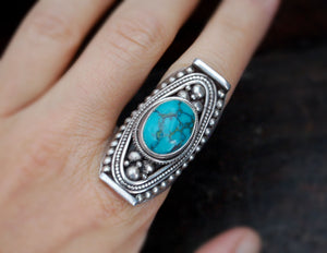 Huge Nepali Turquoise Saddle Ring - Adjustable Size 8+