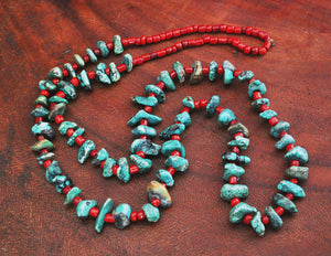 Native American Santo Domingo Turquoise Nugget Coral Necklace