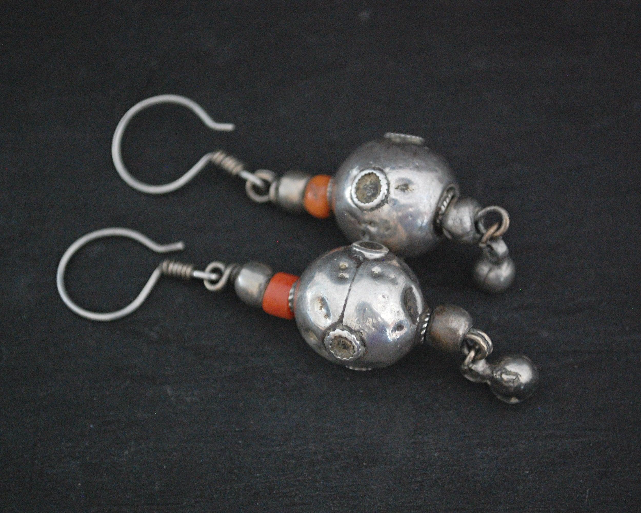 Afghani Silver Coral Dangle Earrings