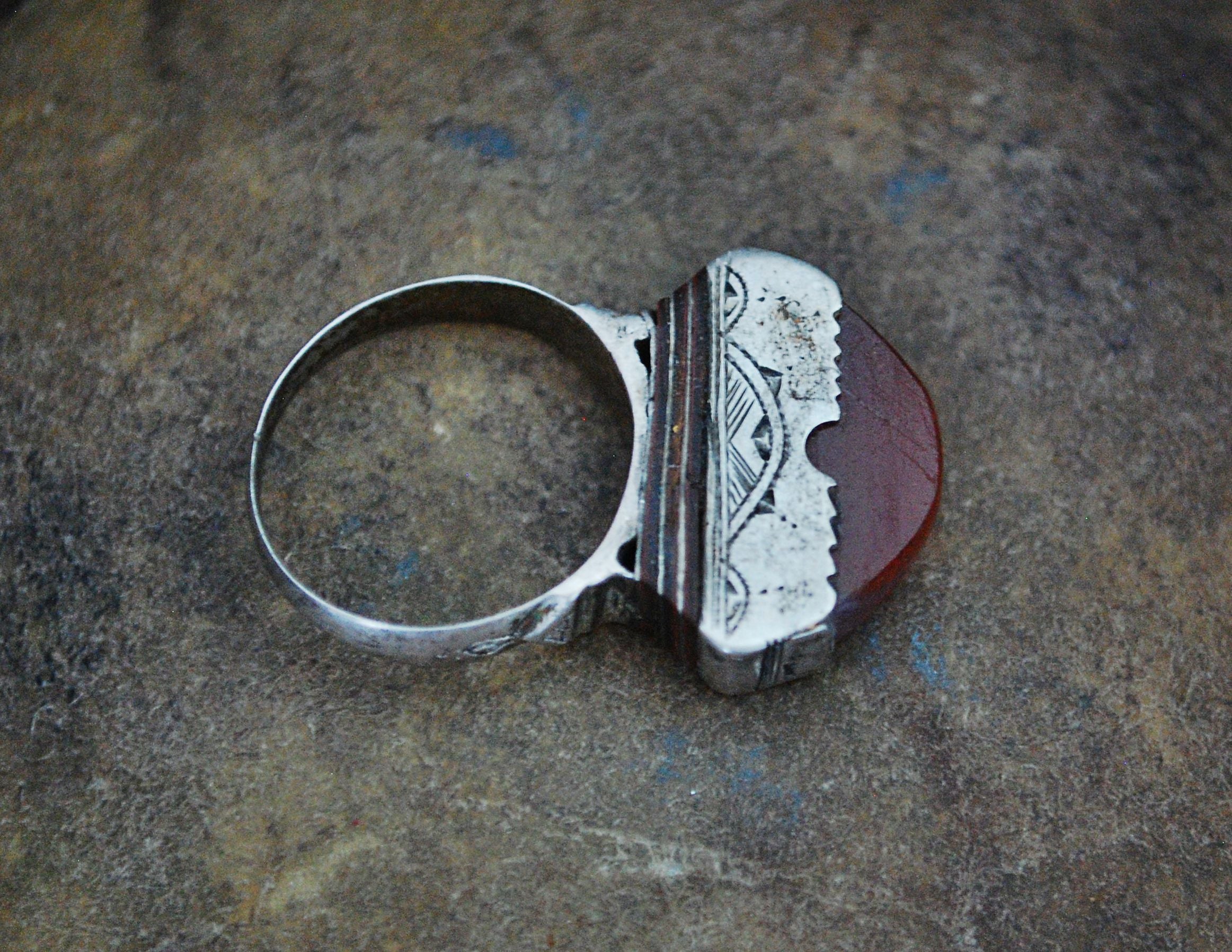 Tuareg Tisek Silver Ring With Carnelian - Size 8