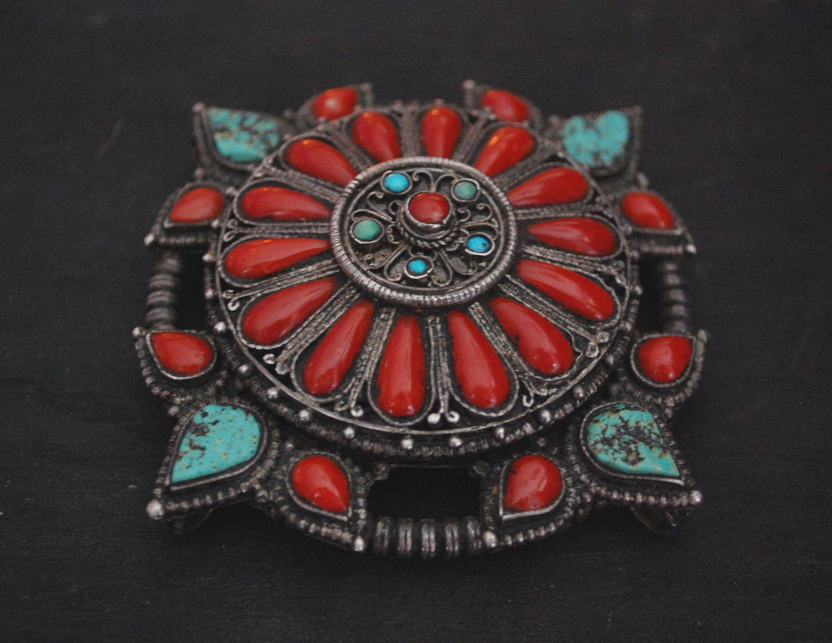 Antique Tibetan Coral And Turquoise Belt Buckle Or Pendant – Cosmic Norbu