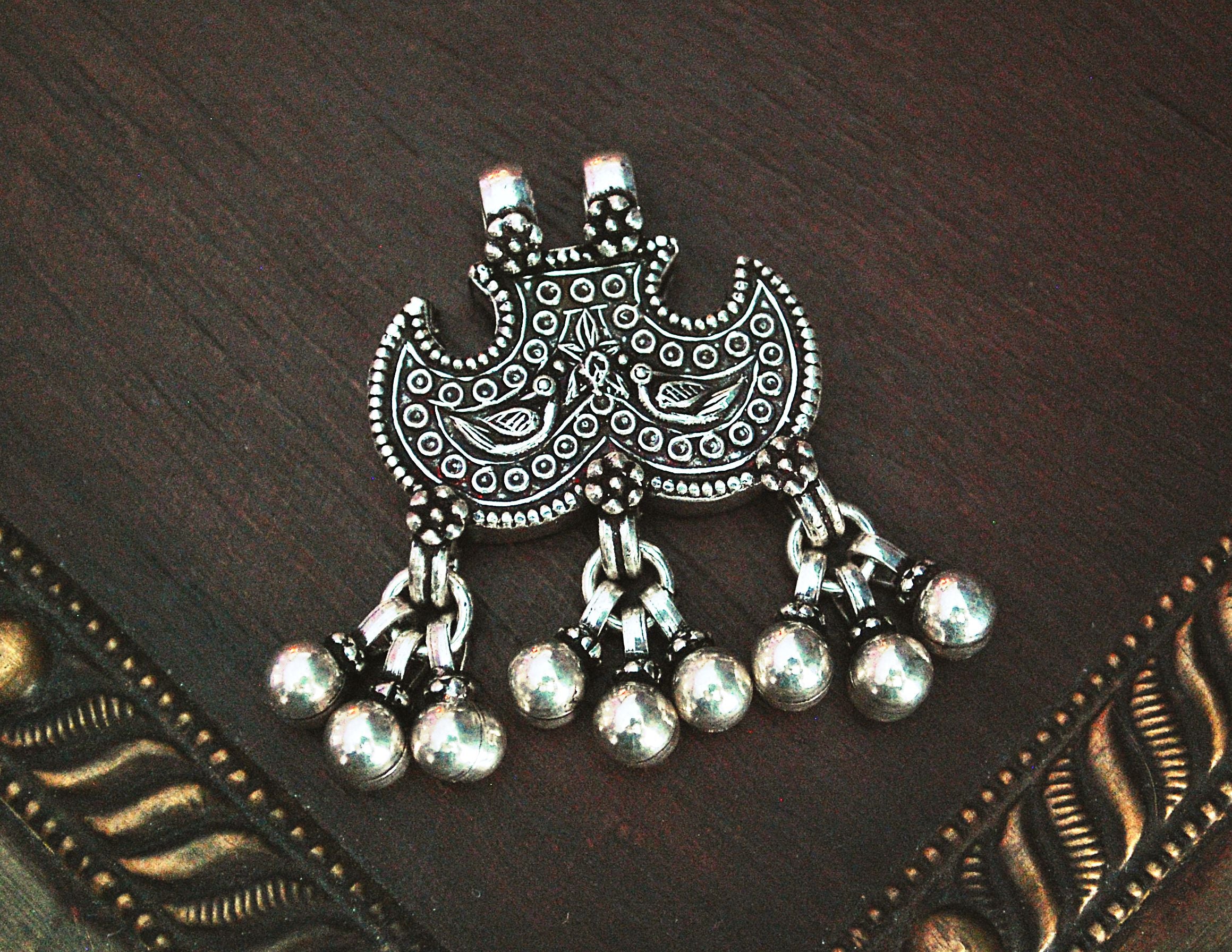 Rajasthani Silver Peacock Pendant with Bells