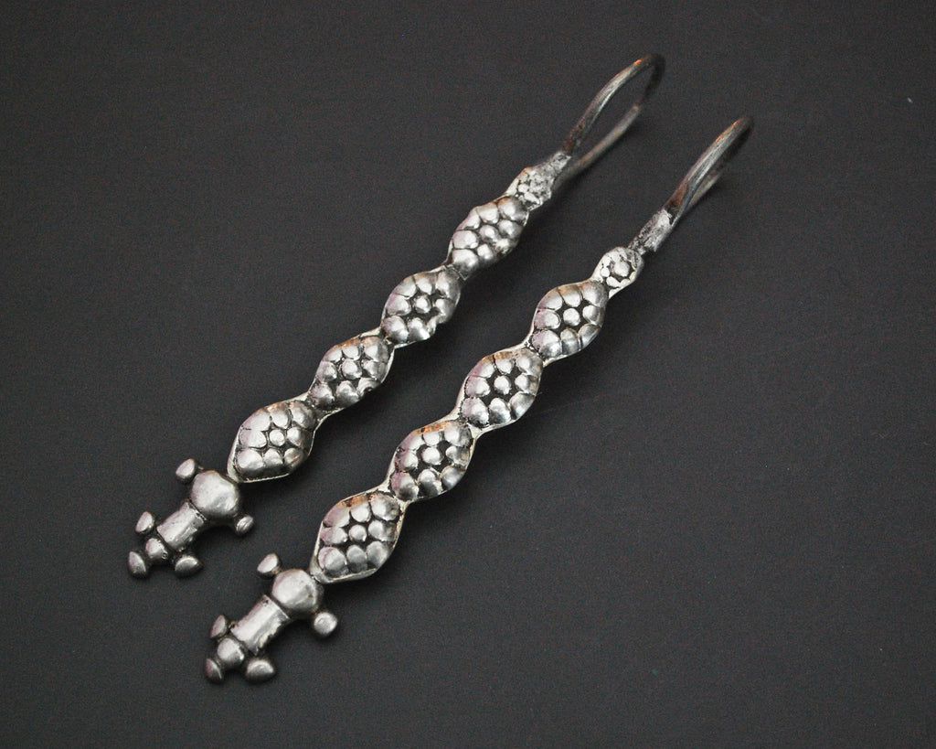 Antique Long Afghani Silver Earrings