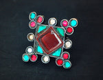 Afghani Silver Ring with Red Glass - Size 6.5 - Pashtun Ring