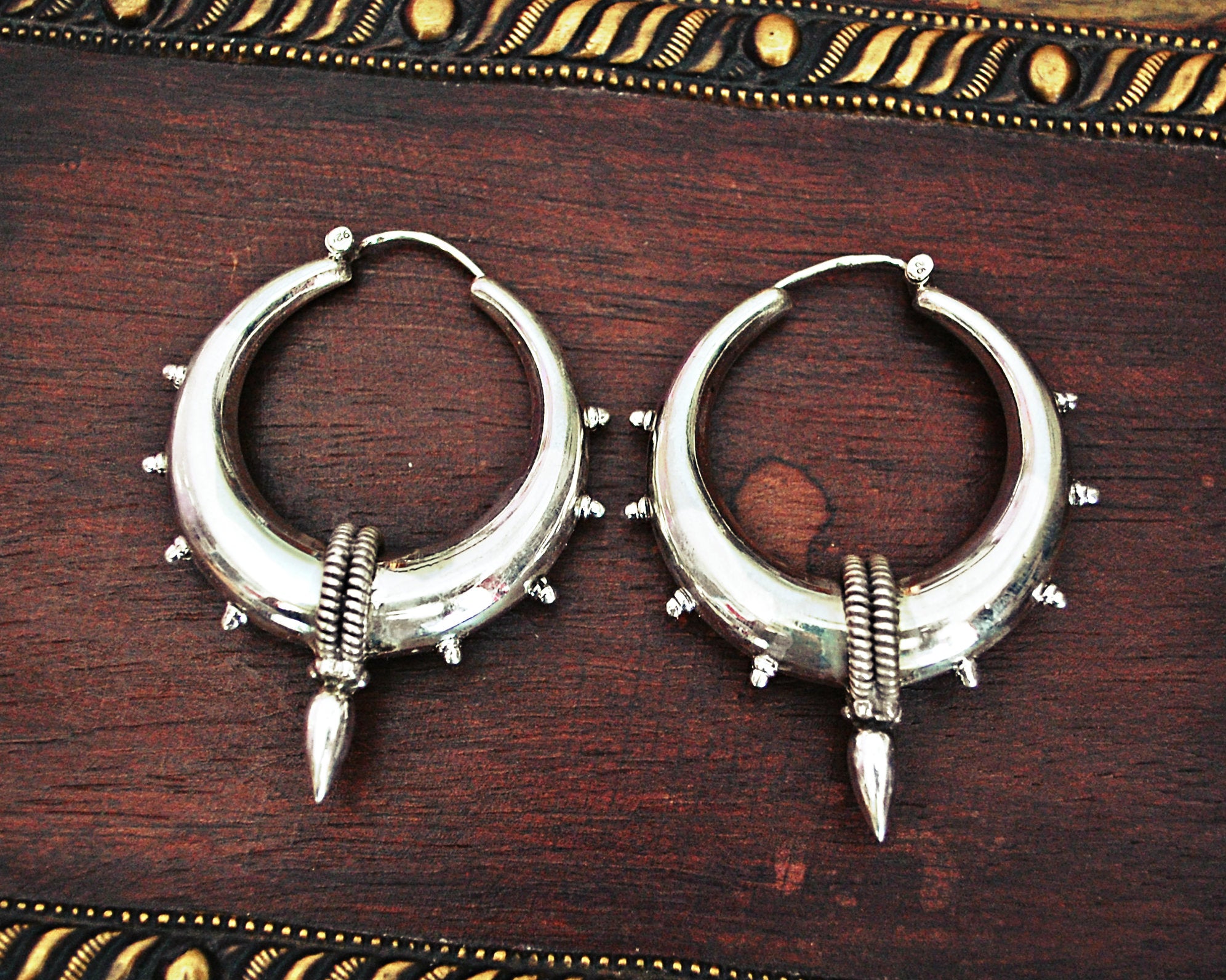 Sterling Silver Spike Hoop Earrings - LARGE