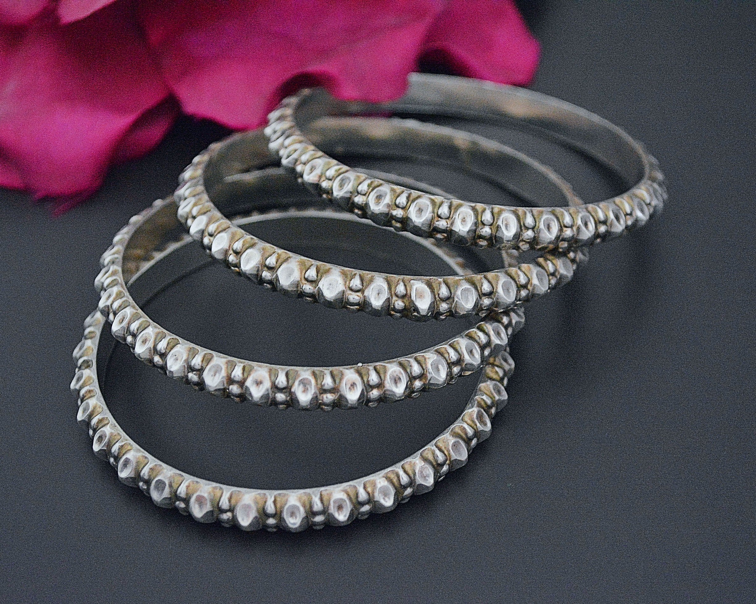 Rajasthani Silver Bangle Bracelet - Set of Four