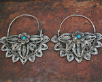 Uzbek Filigree Turquoise Hoop Earrings