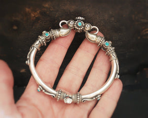 Indian Silver Bracelet with Turquoise and Coral