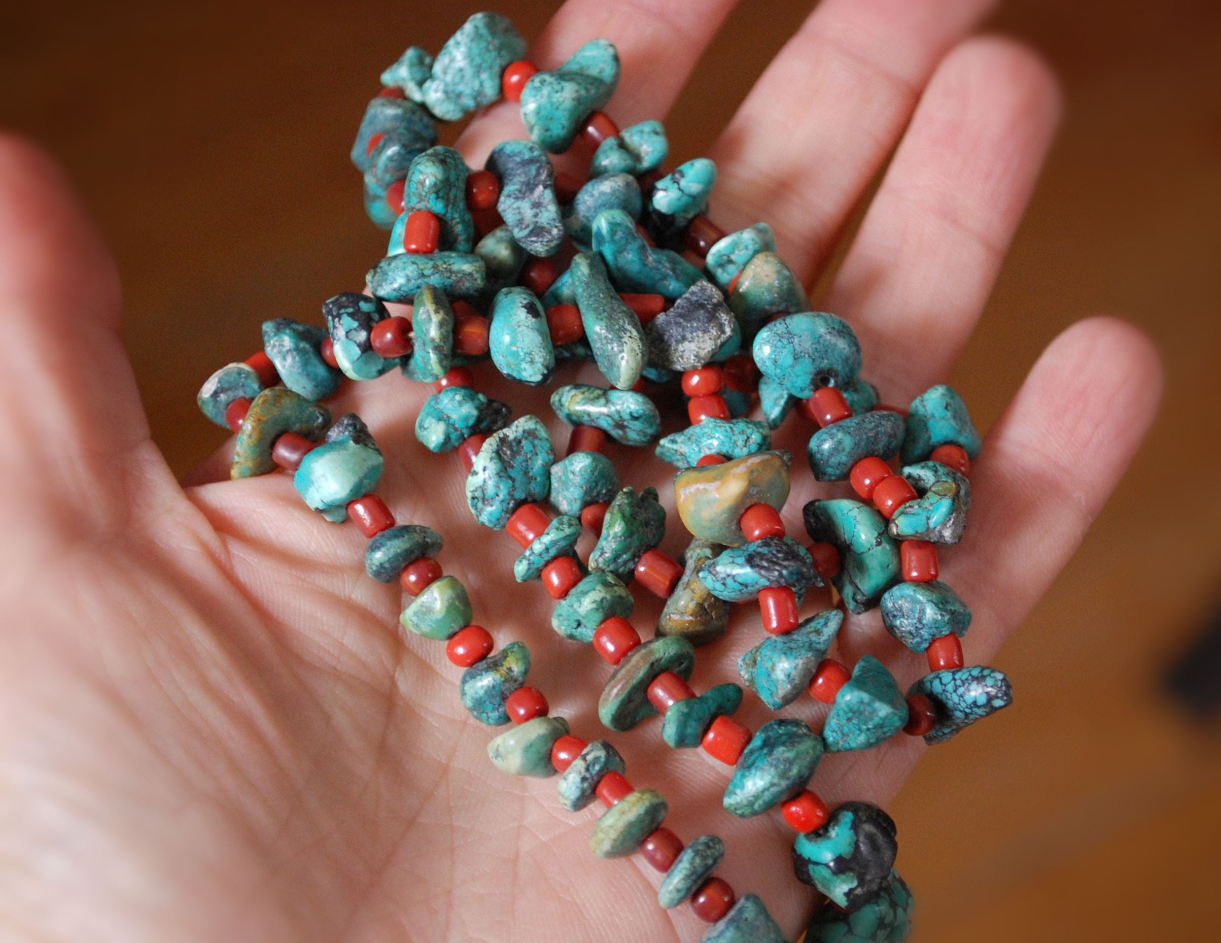 Native American Santo Domingo Turquoise Nugget Coral Necklace