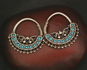 Antique Afghani Hoop Earrings with Turquoise