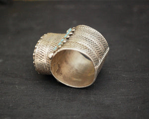 Antique Turkmen Ring with Turquoises - Size 9