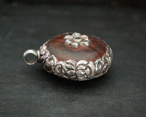 Nepali Wood Silver Repoussee Amulet Pendant