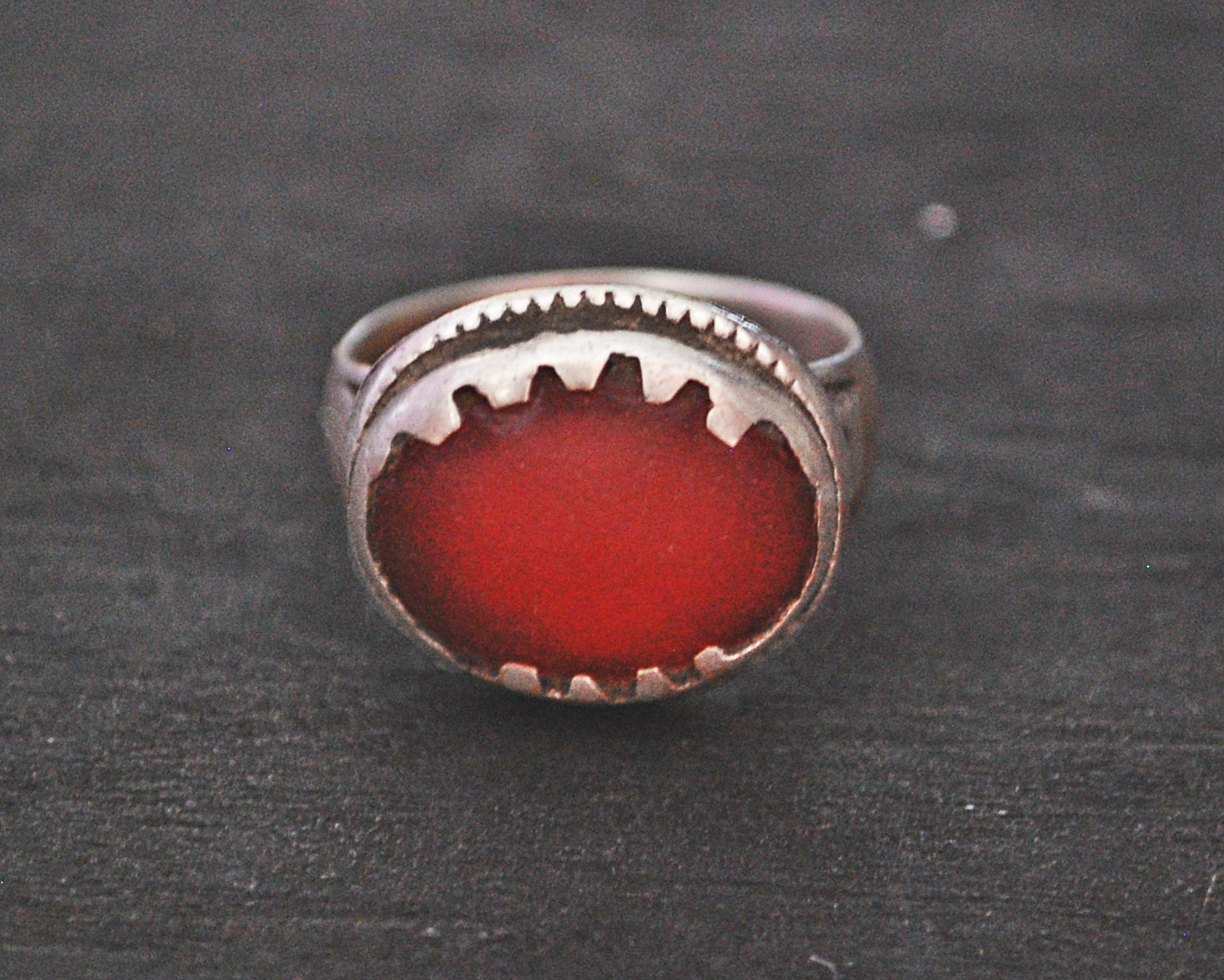 Old Afghani Ring with Red Glass - Size 8.75