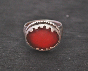 Old Afghani Ring with Red Glass - Size 8.75