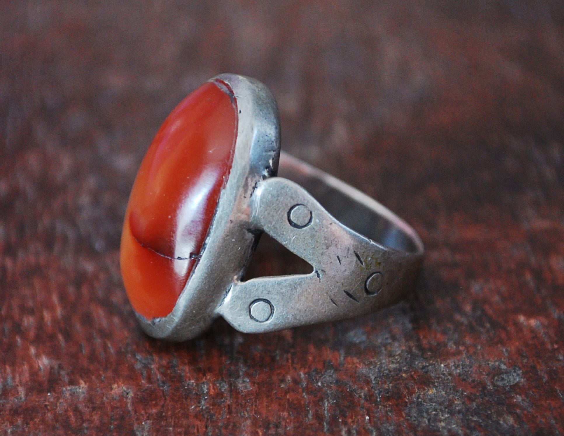 Old Afghani Agate Ring - Size 8.75