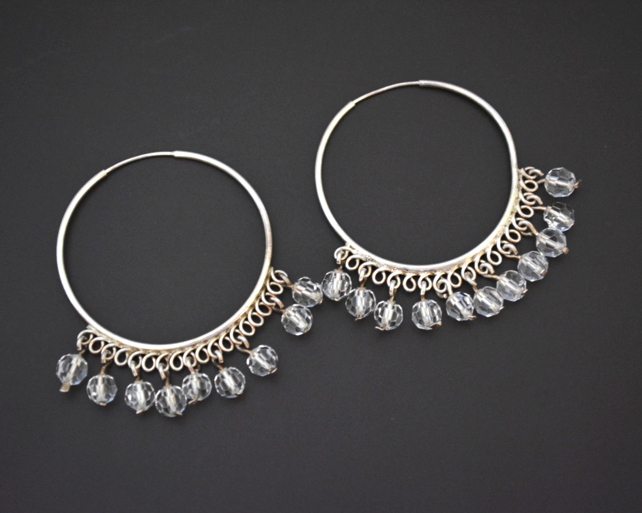 Large Ethnic Crystal Quartz Hoop Earrings