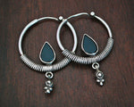 Ethnic Onyx Hoop Earrings with Charm Dangle